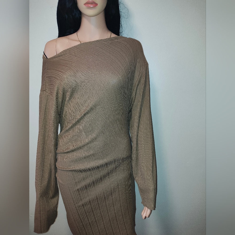 Zara Brown Ribbed Knit Dress